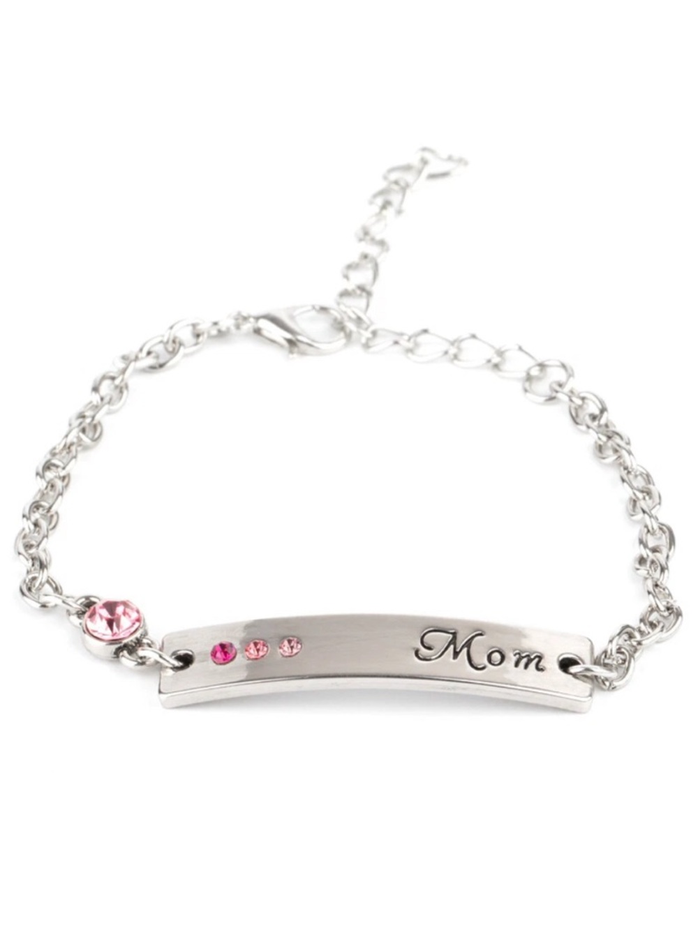 Mom Always Knows - Engraved MOM Bracelet with Pink Rhinestones - Picture 2 of 2
